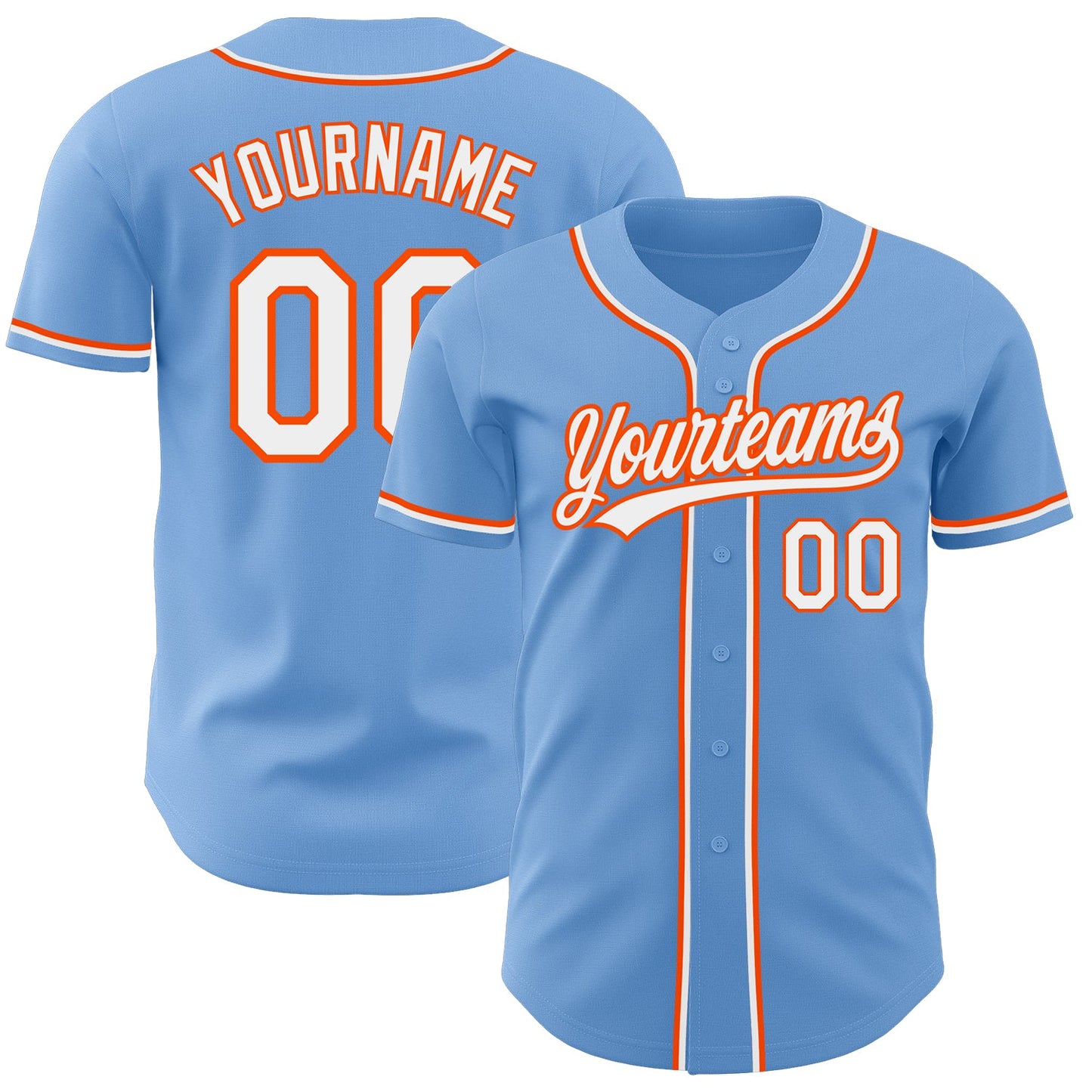 Custom Light Blue White-Orange Authentic Baseball Jersey - Main View