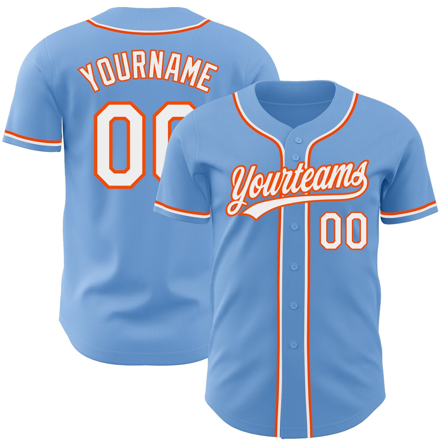Custom Light Blue White-Orange Authentic Baseball Jersey - Main View