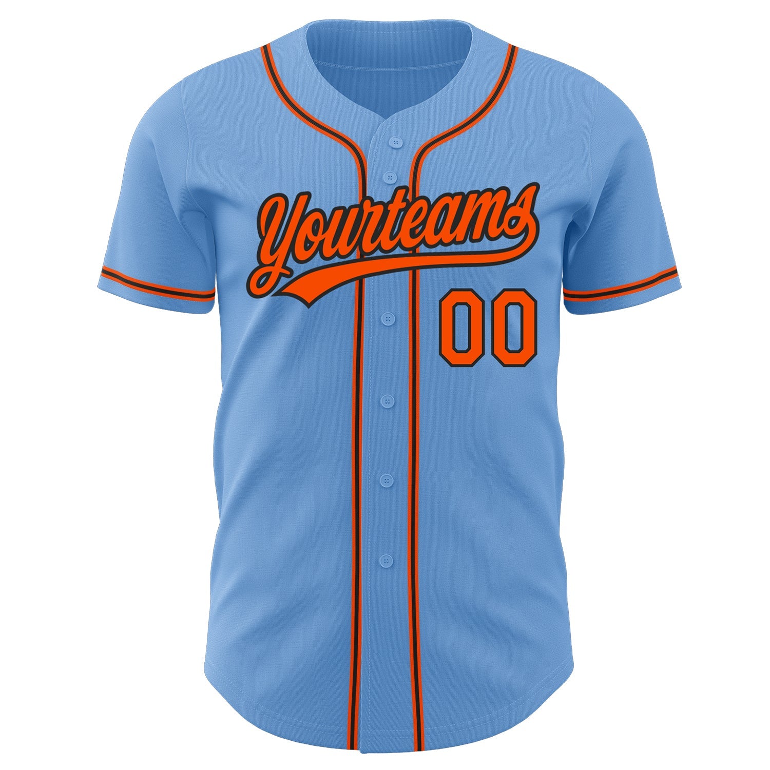 Custom Light Blue Orange-Black Authentic Baseball Jersey view 2