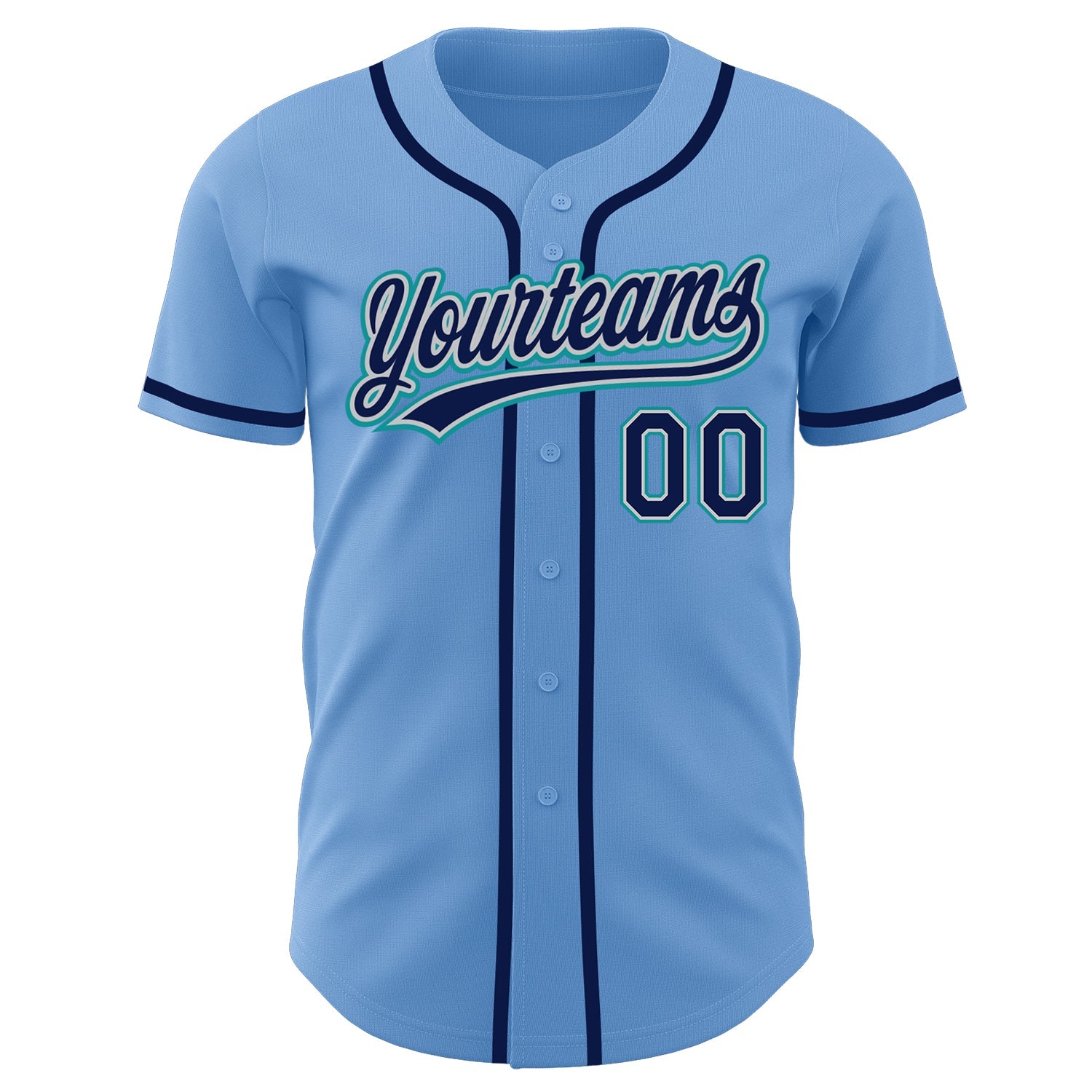 Custom Light Blue Navy Gray-Teal Authentic Baseball Jersey view 2
