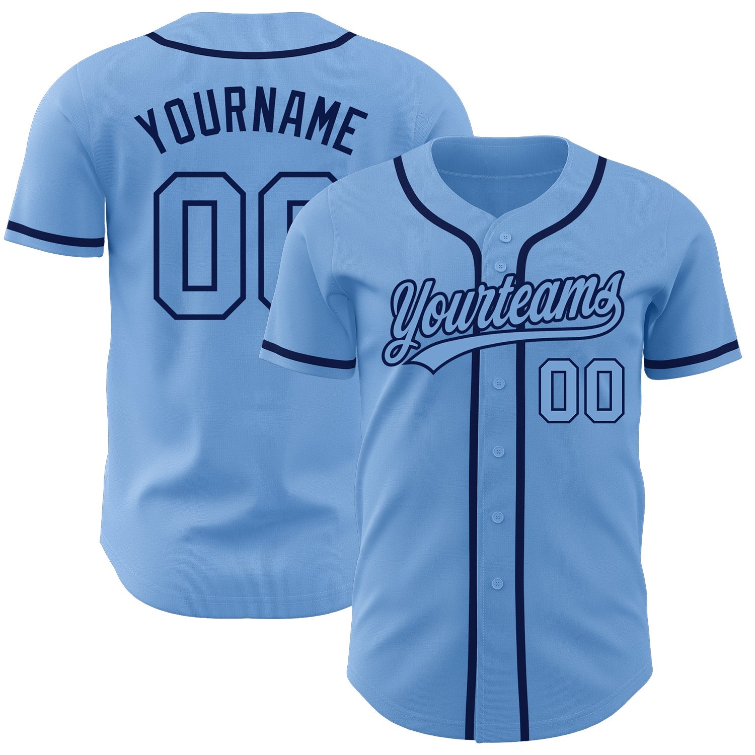 Custom Light Blue Light Blue-Navy Authentic Baseball Jersey - Main View