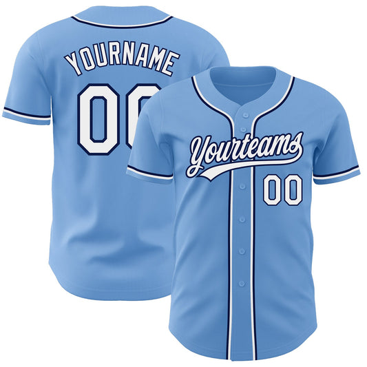 Custom Light Blue White-Navy Authentic Baseball Jersey - Main View
