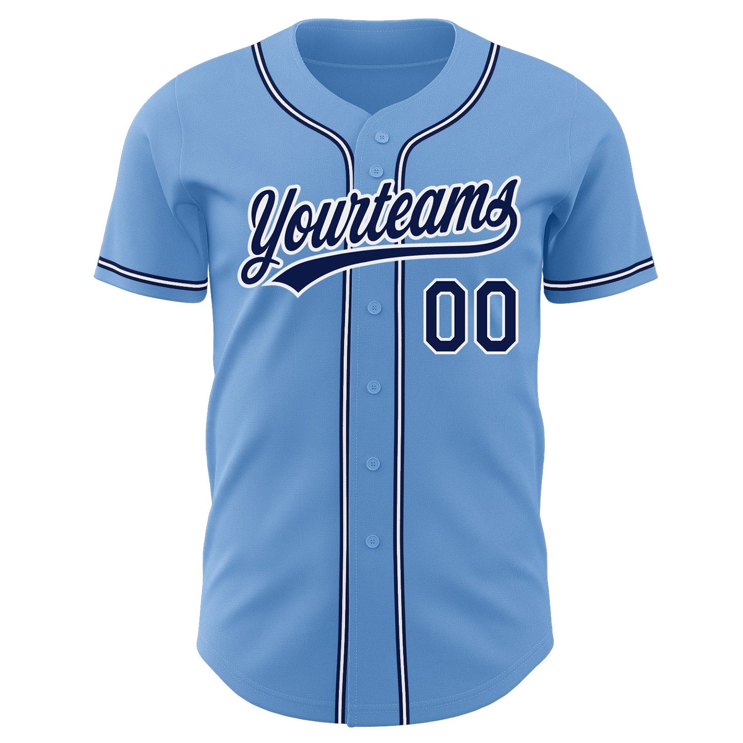 Custom Light Blue Navy-White Authentic Baseball Jersey view 2