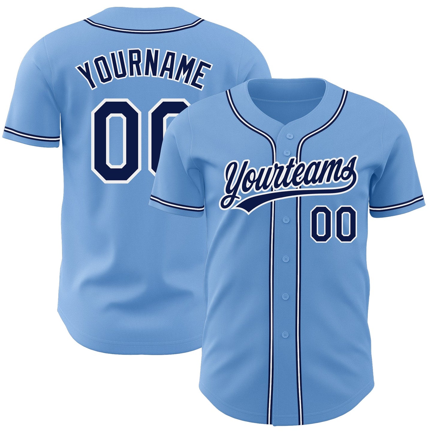 Custom Light Blue Navy-White Authentic Baseball Jersey - Main View