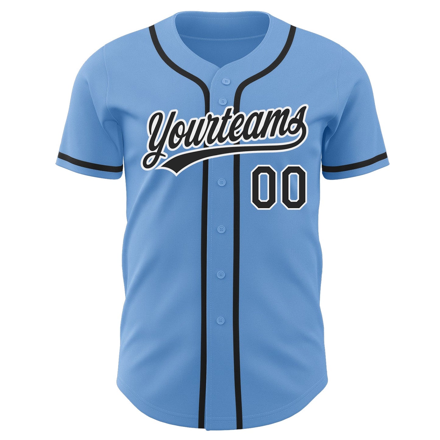 Custom Light Blue Black-White Authentic Baseball Jersey view 2