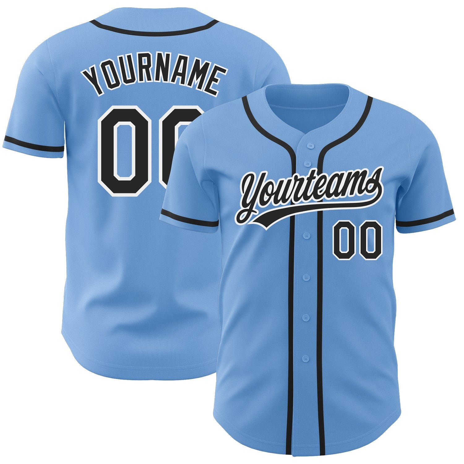 Custom Light Blue Black-White Authentic Baseball Jersey - Main View