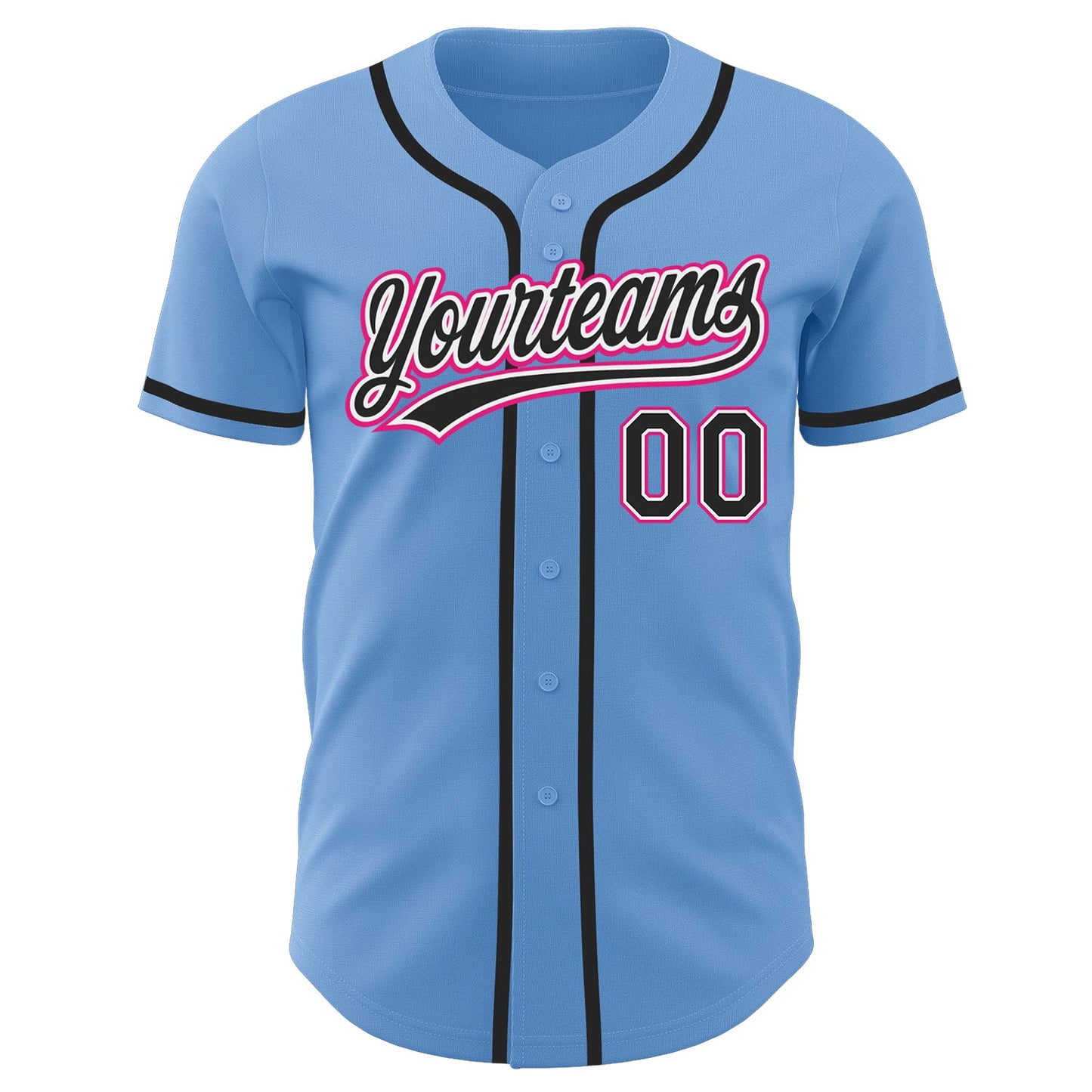 Custom Light Blue Black-Hot Pink Authentic Baseball Jersey view 2