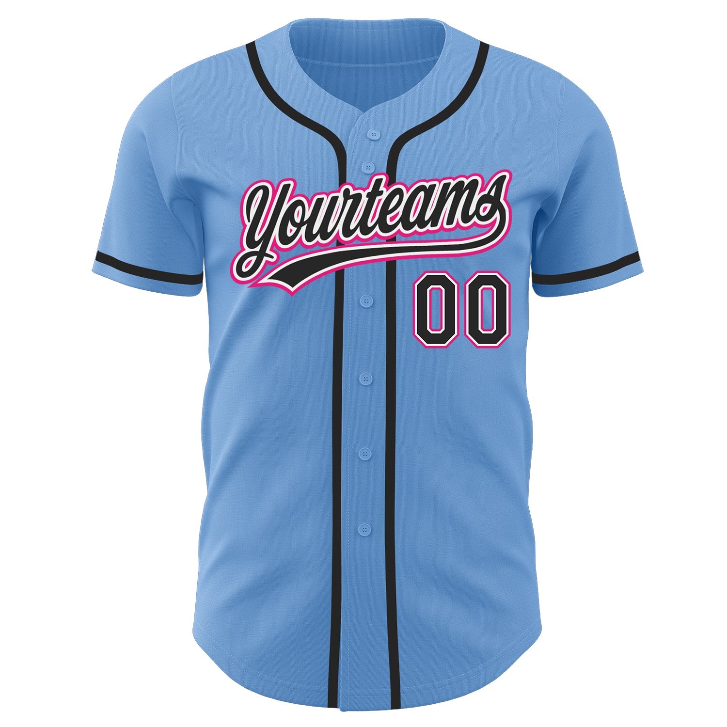 Custom Light Blue Black-Hot Pink Authentic Baseball Jersey view 2