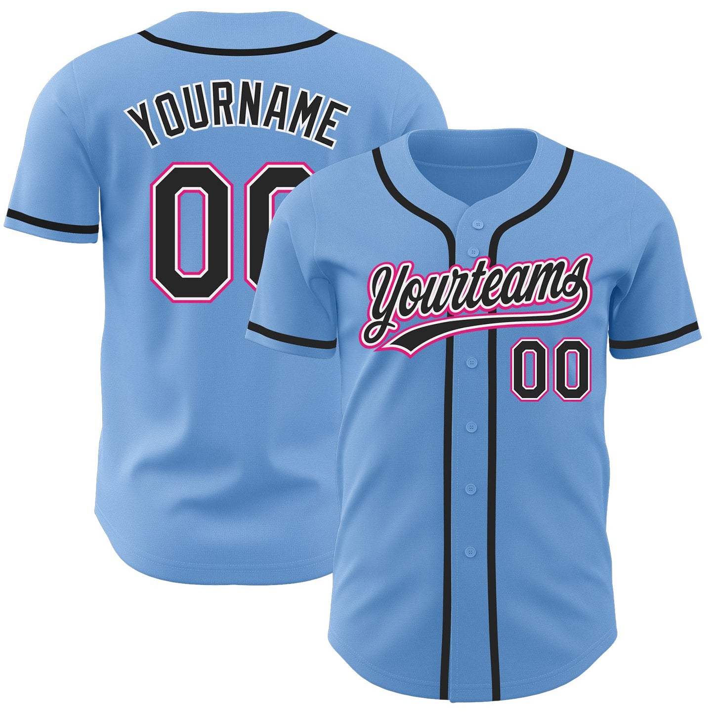 Custom Light Blue Black-Hot Pink Authentic Baseball Jersey - Main View