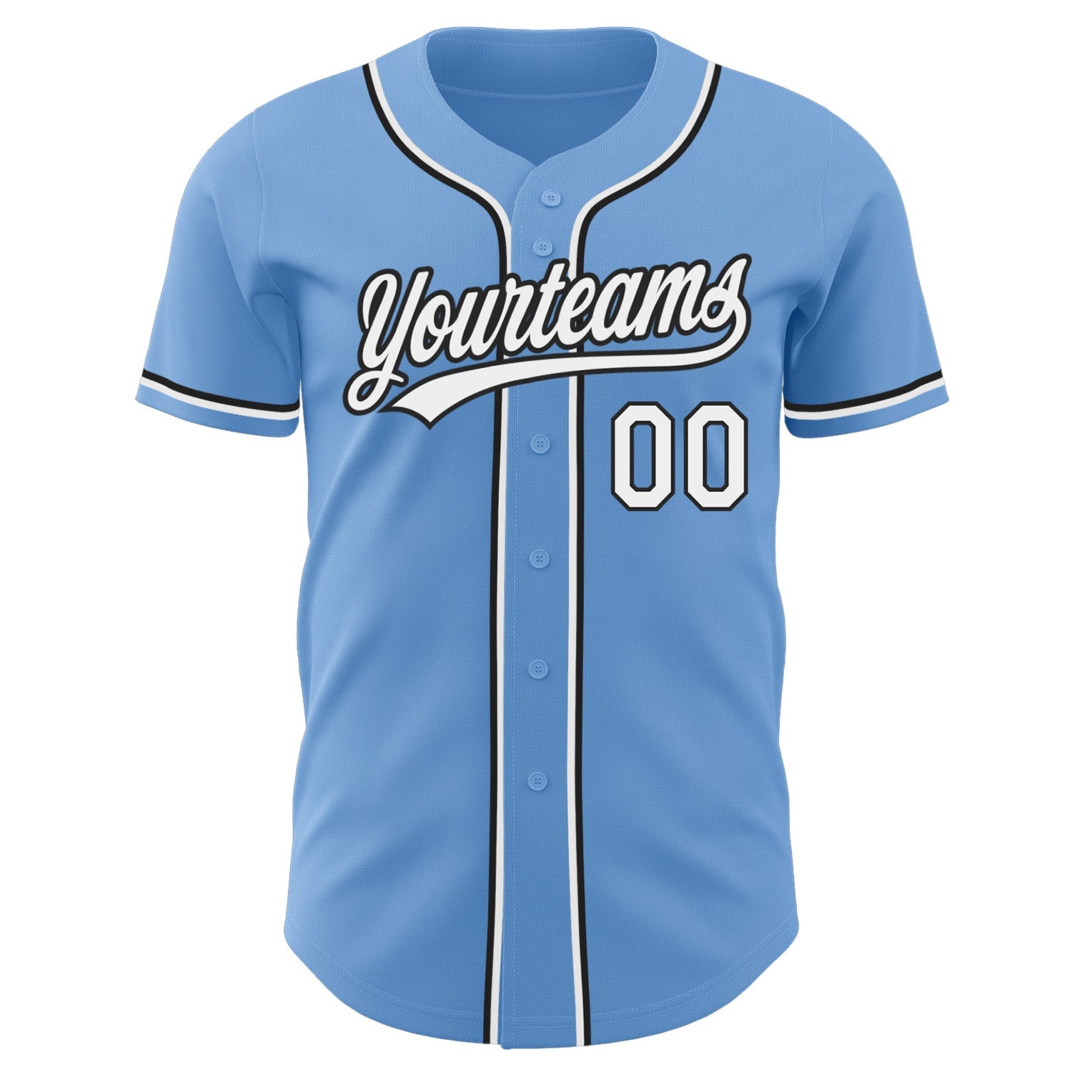 Custom Light Blue White-Black Authentic Baseball Jersey view 2