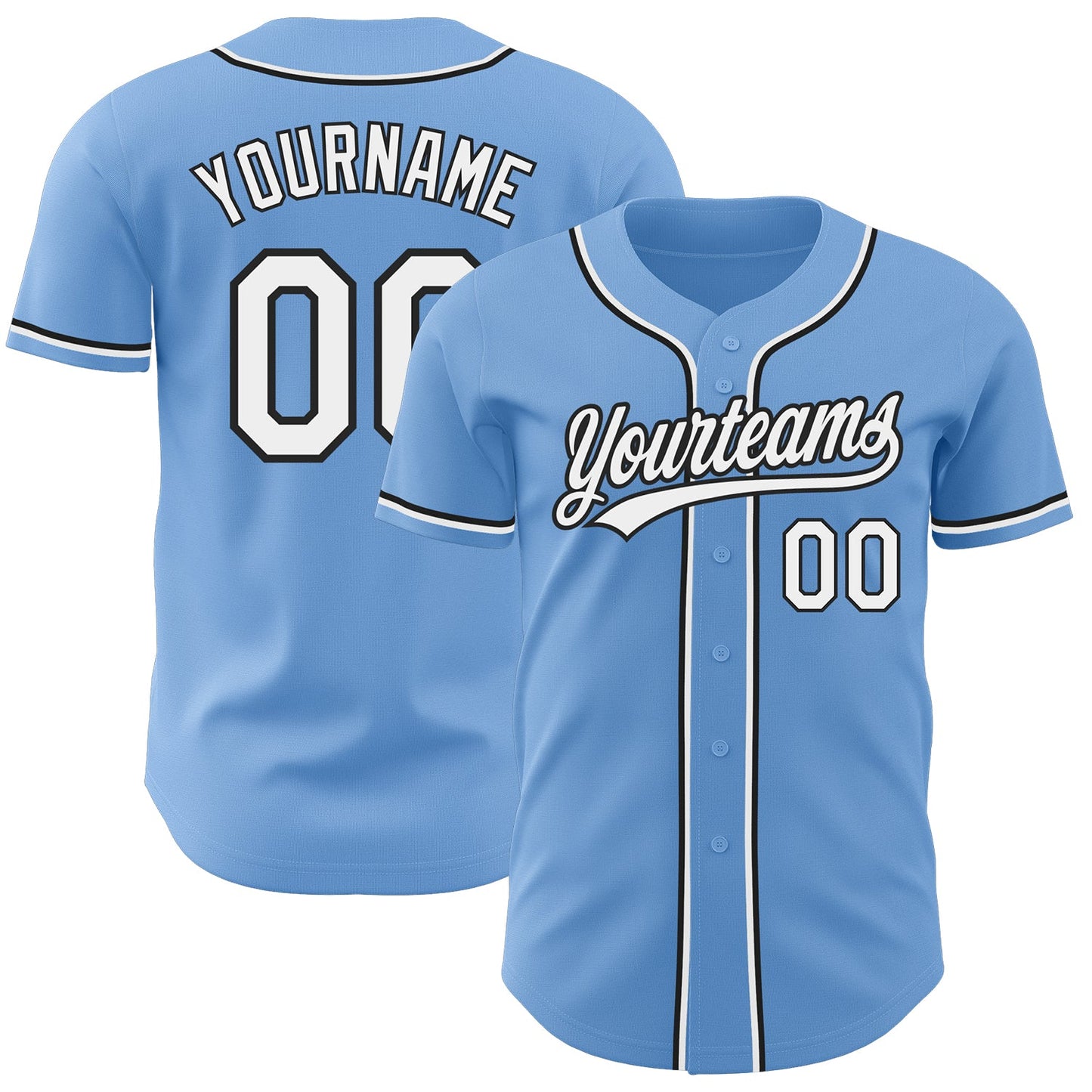 Custom Light Blue White-Black Authentic Baseball Jersey - Main View
