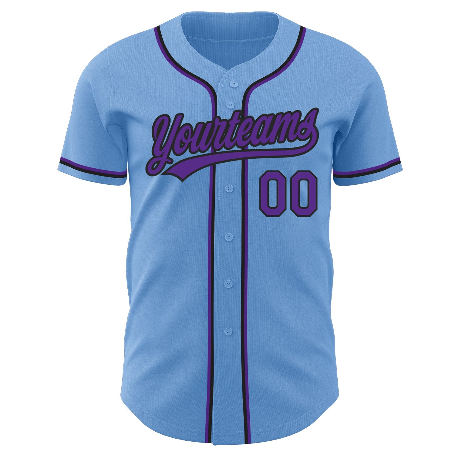 Custom Light Blue Purple-Black Authentic Baseball Jersey view 2