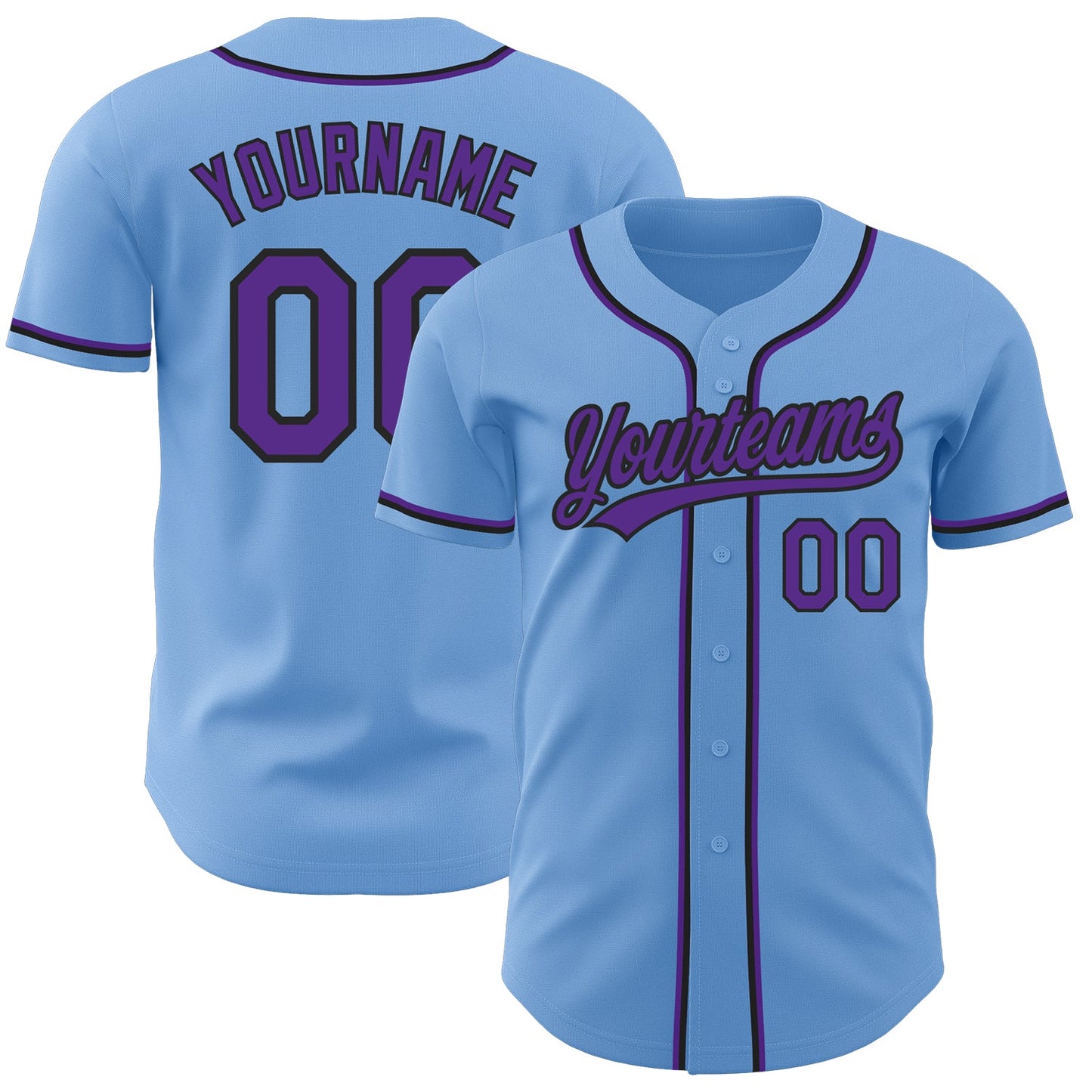 Custom Light Blue Purple-Black Authentic Baseball Jersey - Main View