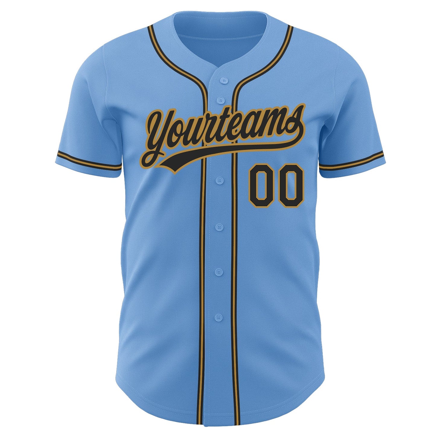 Custom Light Blue Black-Old Gold Authentic Baseball Jersey view 2