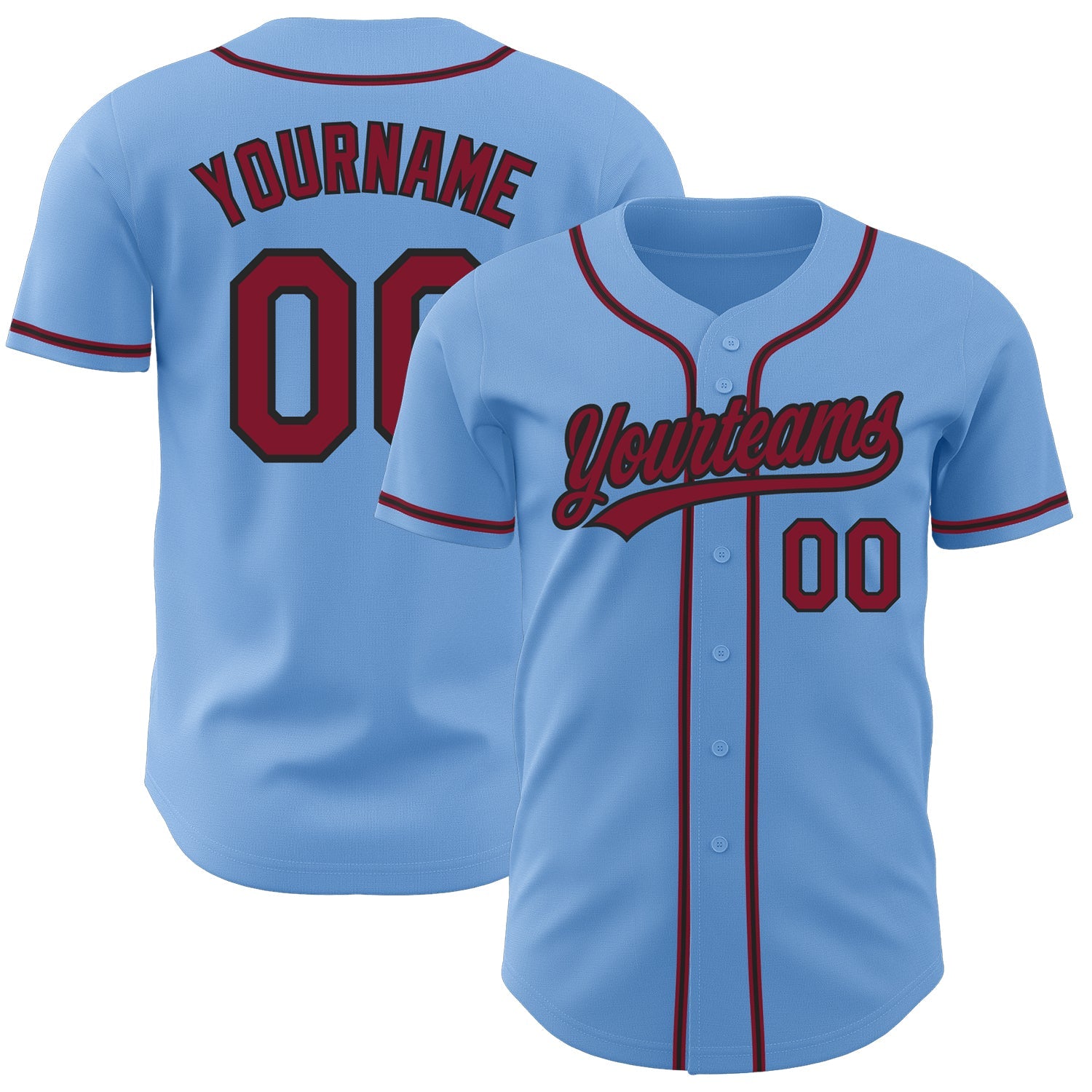 Custom Light Blue Crimson-Black Authentic Baseball Jersey - Main View