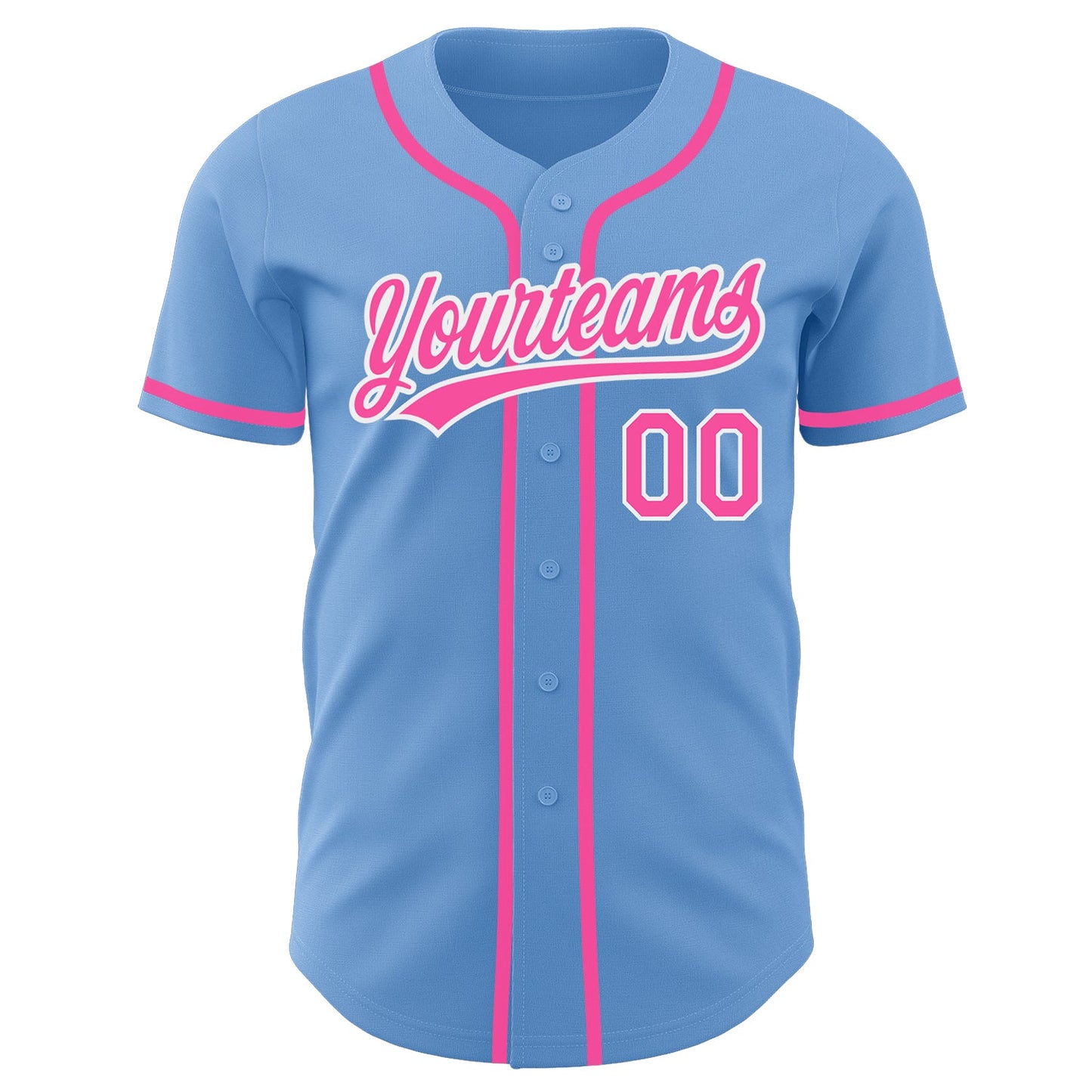Custom Light Blue Pink-White Authentic Baseball Jersey view 2