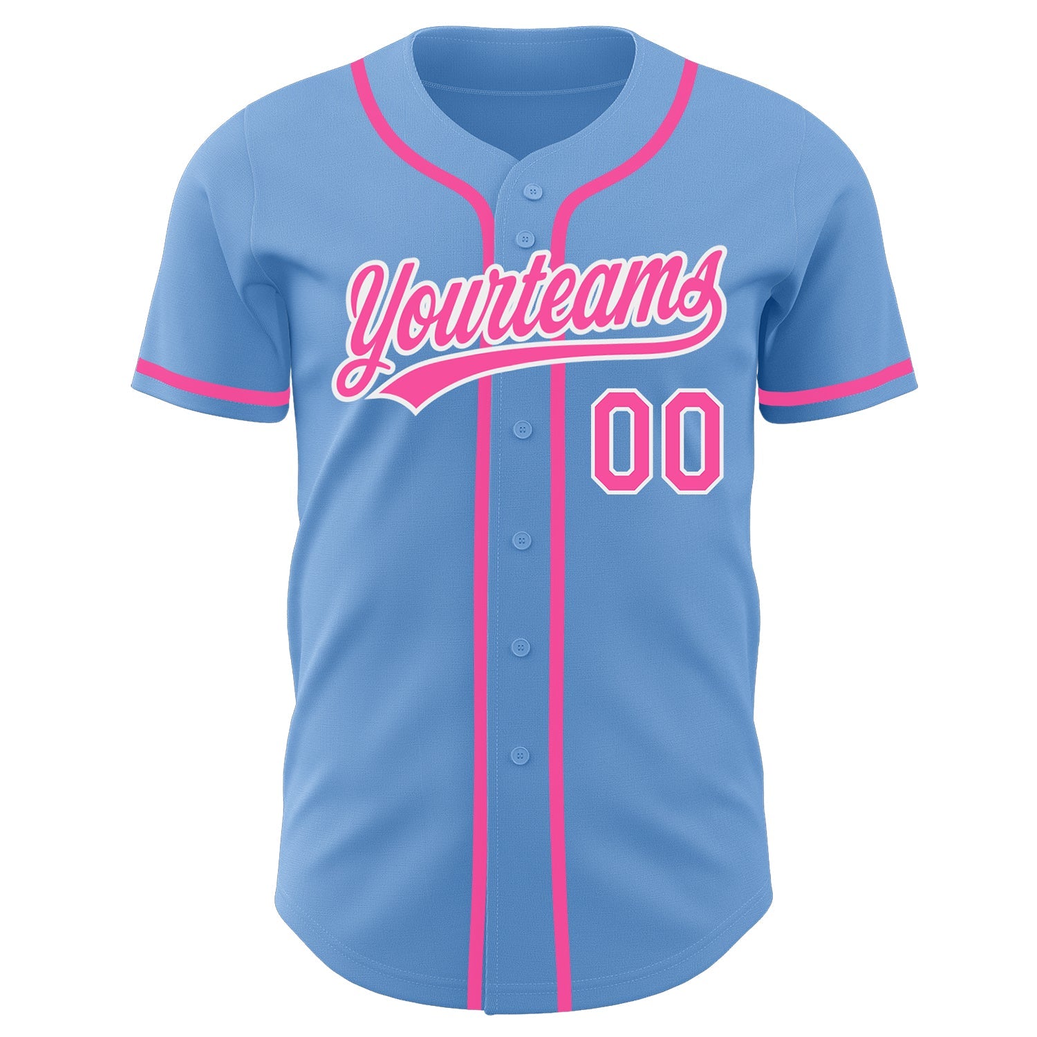 Custom Light Blue Pink-White Authentic Baseball Jersey view 2