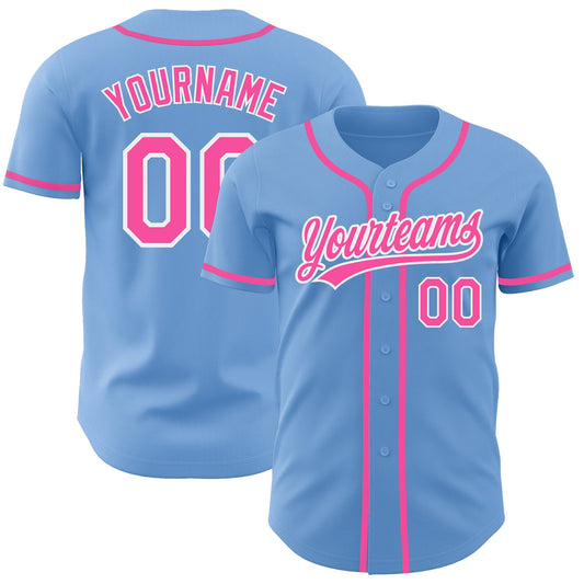 Custom Light Blue Pink-White Authentic Baseball Jersey - Main View