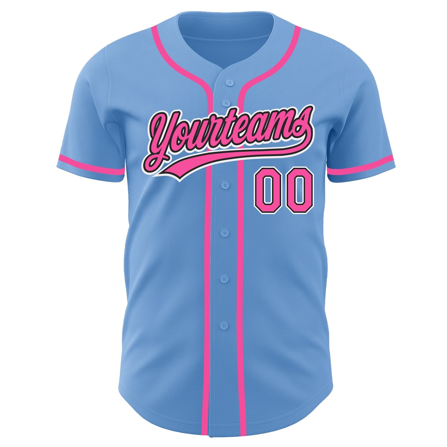 Custom Light Blue Pink-Black Authentic Baseball Jersey view 2