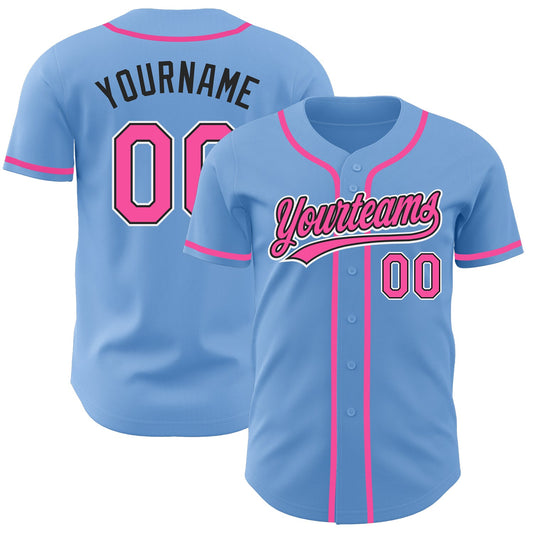 Custom Light Blue Pink-Black Authentic Baseball Jersey - Main View