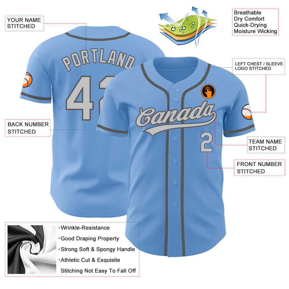Custom Light Blue Gray-Steel Gray Authentic Baseball Jersey view 3