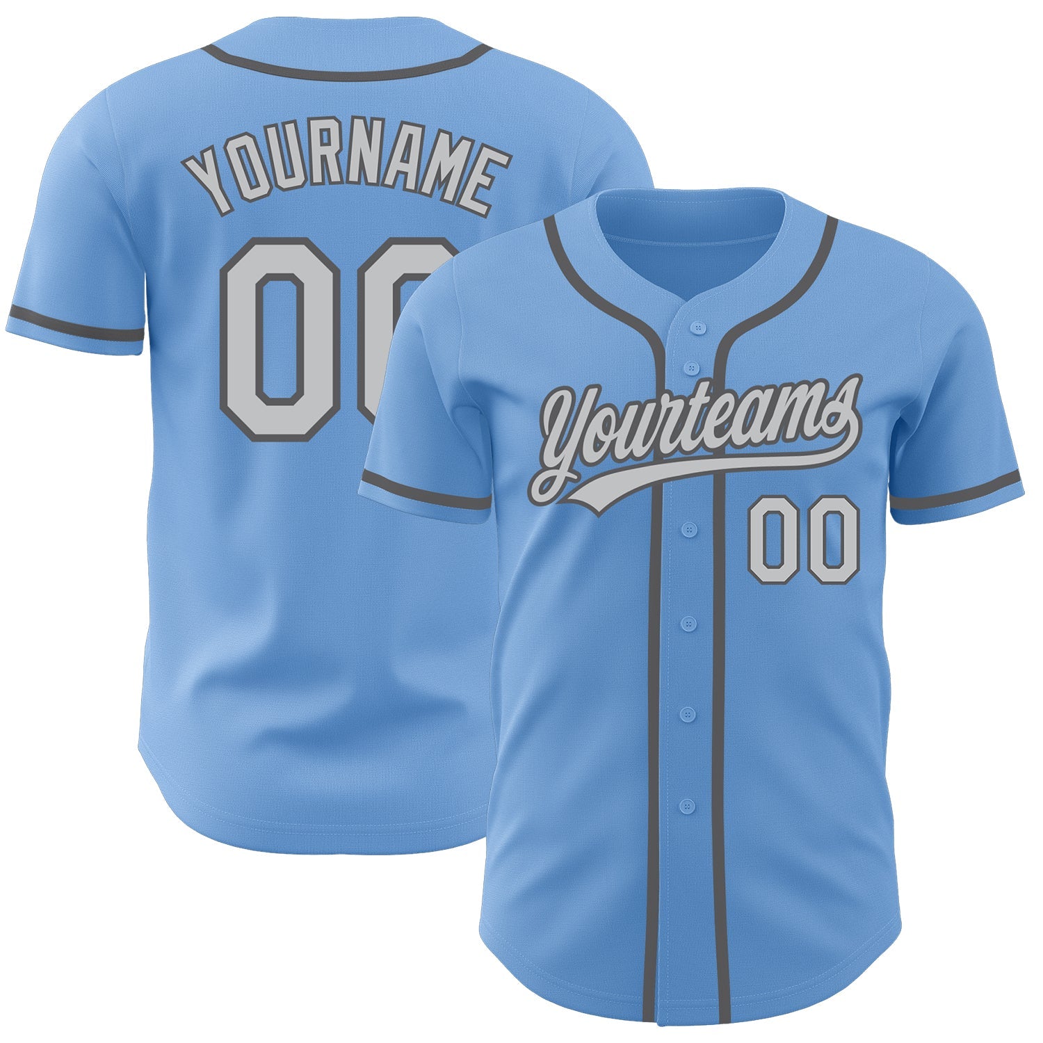 Custom Light Blue Gray-Steel Gray Authentic Baseball Jersey - Main View