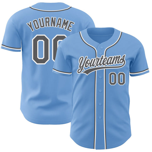 Custom Light Blue Steel Gray-White Authentic Baseball Jersey - Main View