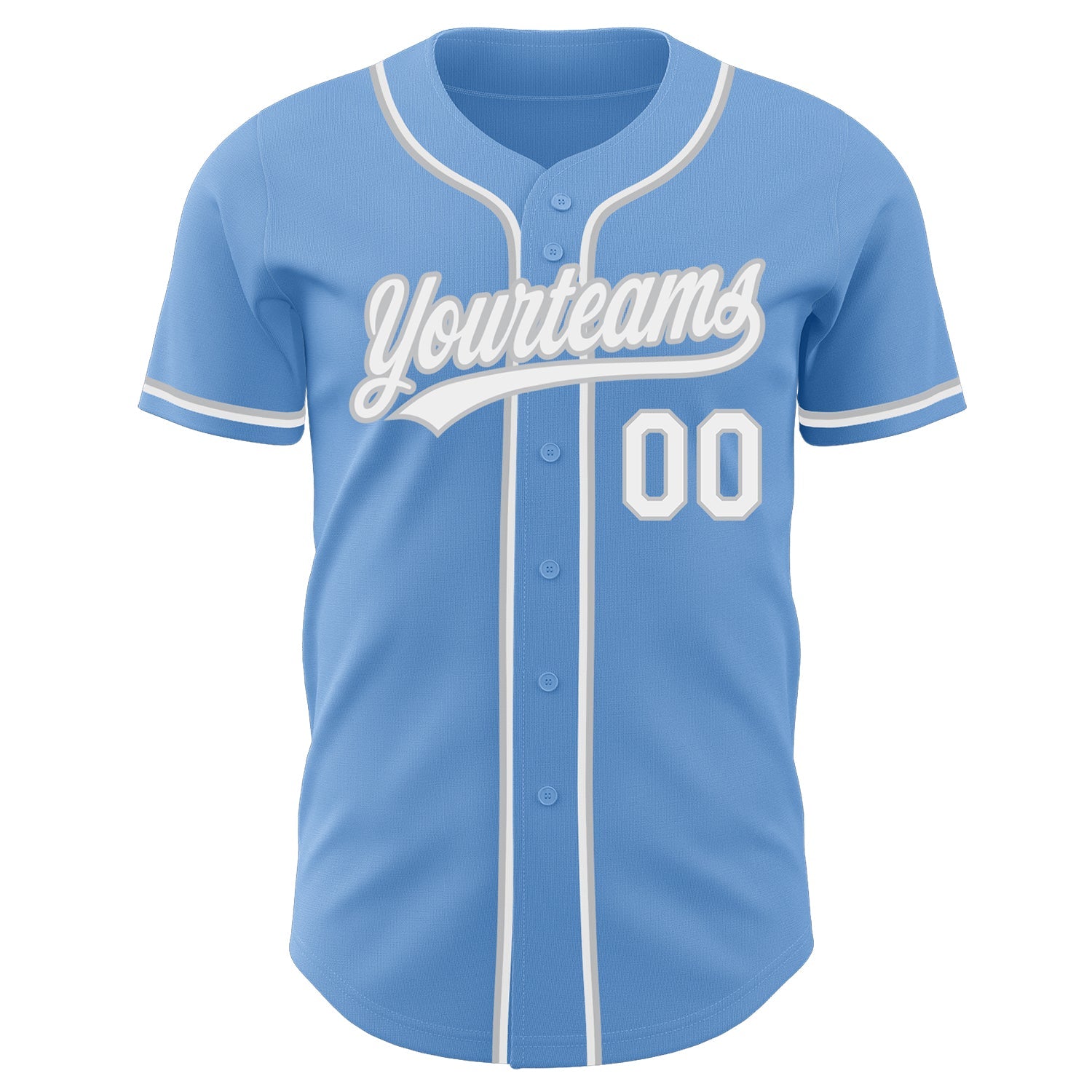 Custom Light Blue White-Gray Authentic Baseball Jersey view 2