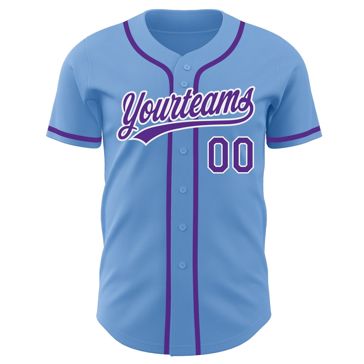 Custom Light Blue Purple-White Authentic Baseball Jersey view 2