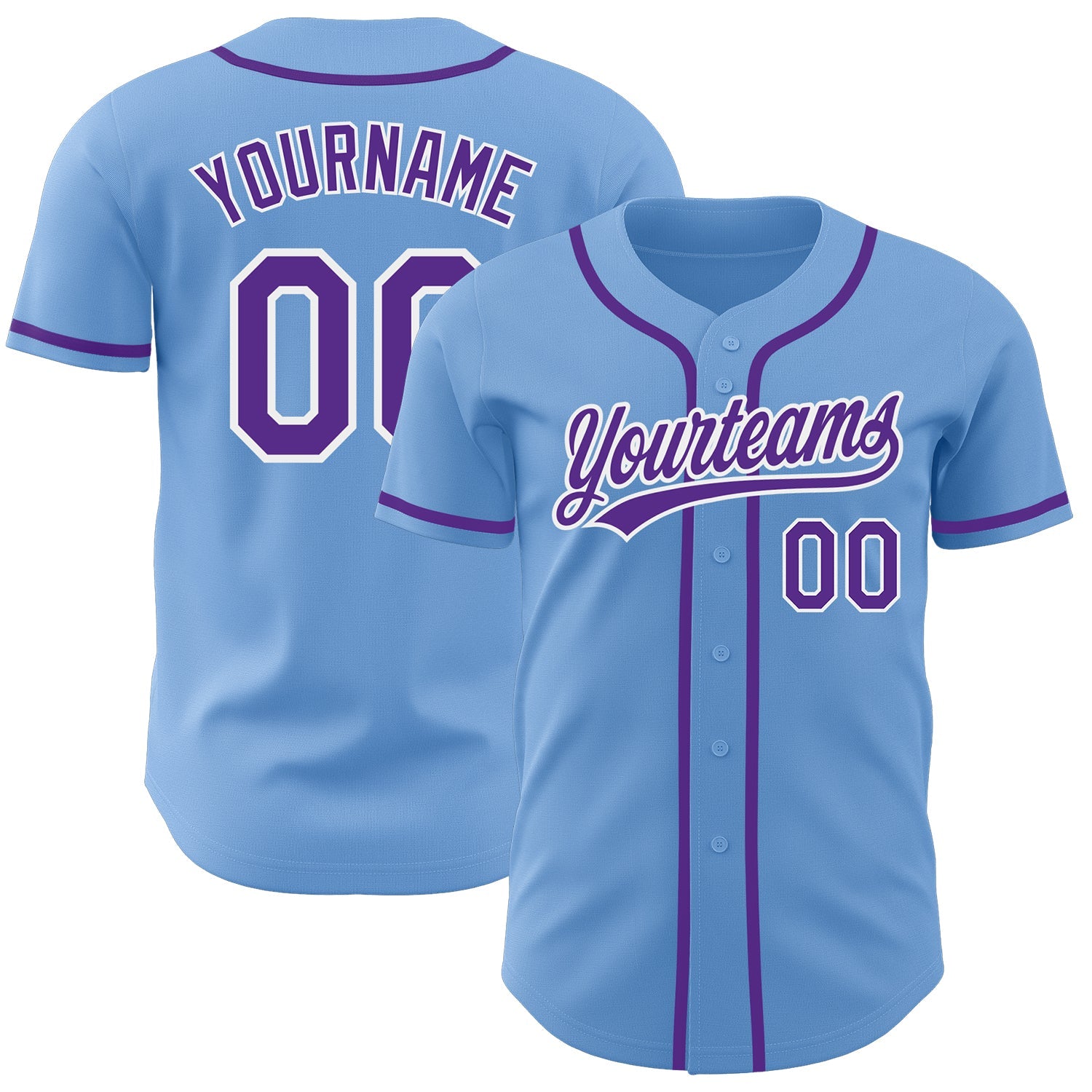 Custom Light Blue Purple-White Authentic Baseball Jersey - Main View