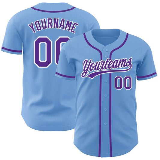 Custom Light Blue Purple-White Authentic Baseball Jersey - Main View