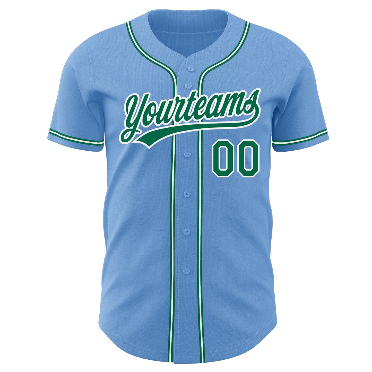 Custom Light Blue Kelly Green-White Authentic Baseball Jersey view 2