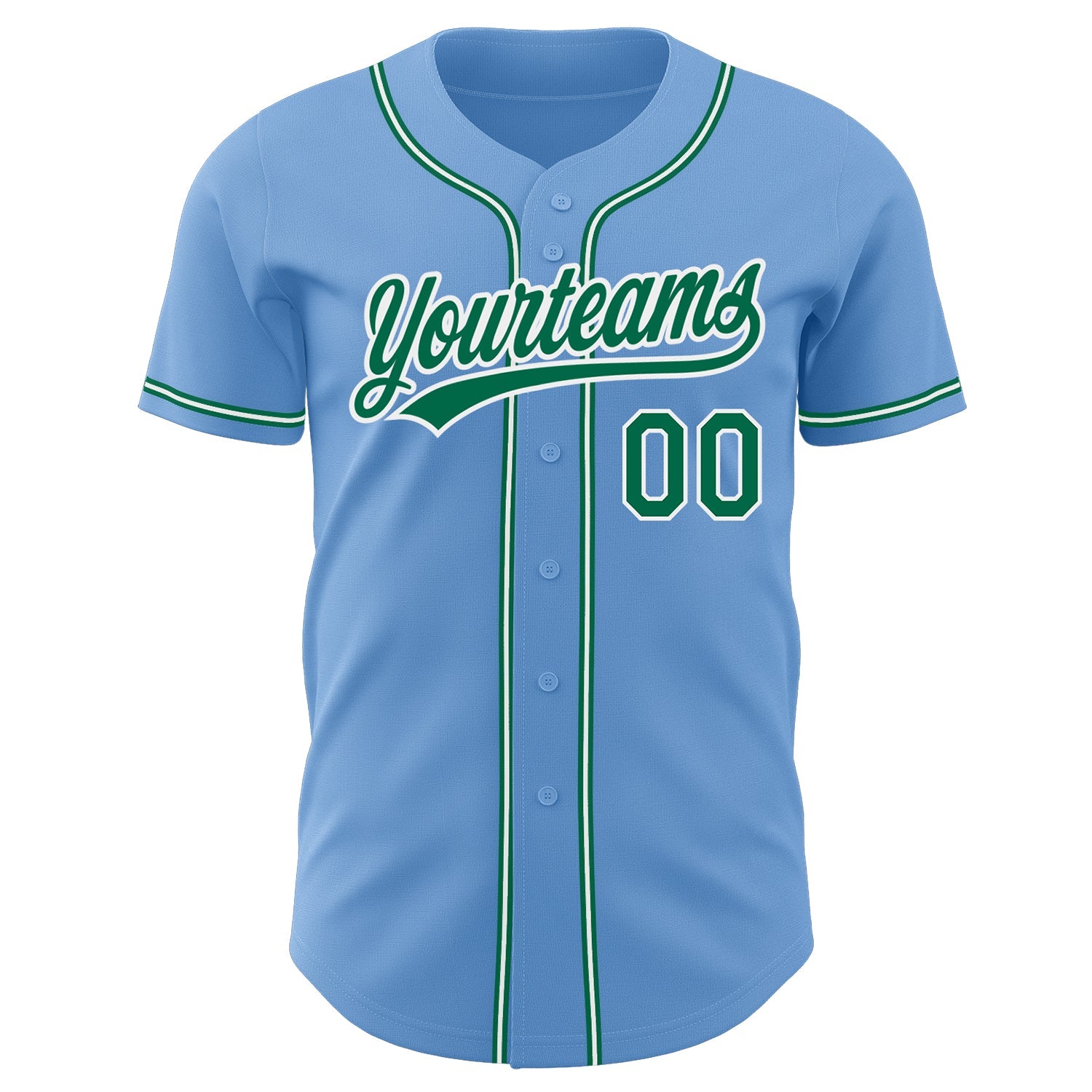 Custom Light Blue Kelly Green-White Authentic Baseball Jersey view 2
