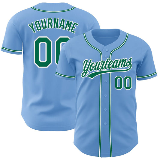 Custom Light Blue Kelly Green-White Authentic Baseball Jersey - Main View