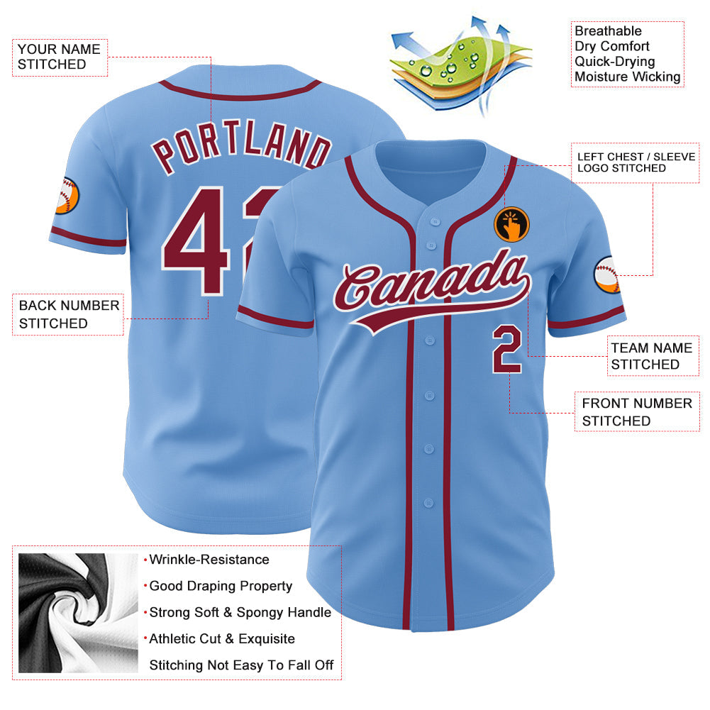 Custom Light Blue Crimson-White Authentic Baseball Jersey view 3