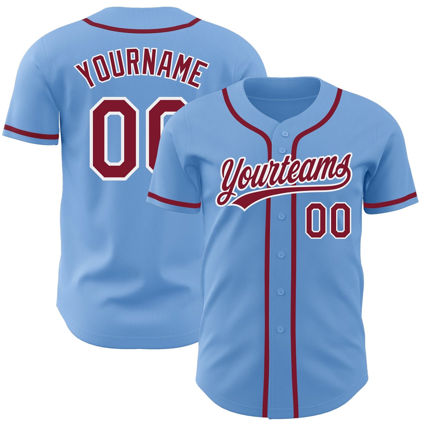 Custom Light Blue Crimson-White Authentic Baseball Jersey - Main View