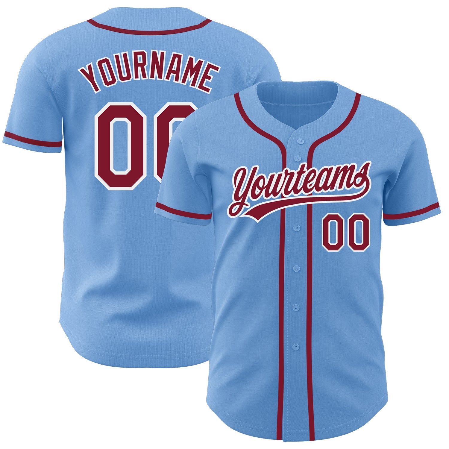 Custom Light Blue Crimson-White Authentic Baseball Jersey - Main View