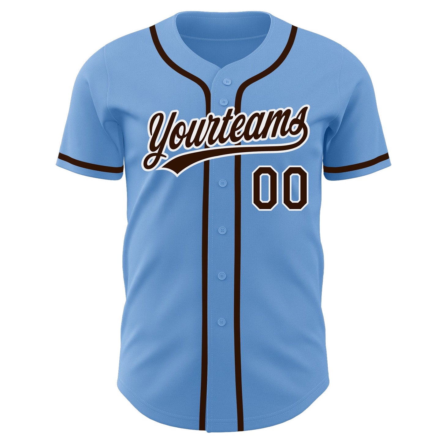 Custom Light Blue Brown-White Authentic Baseball Jersey view 2