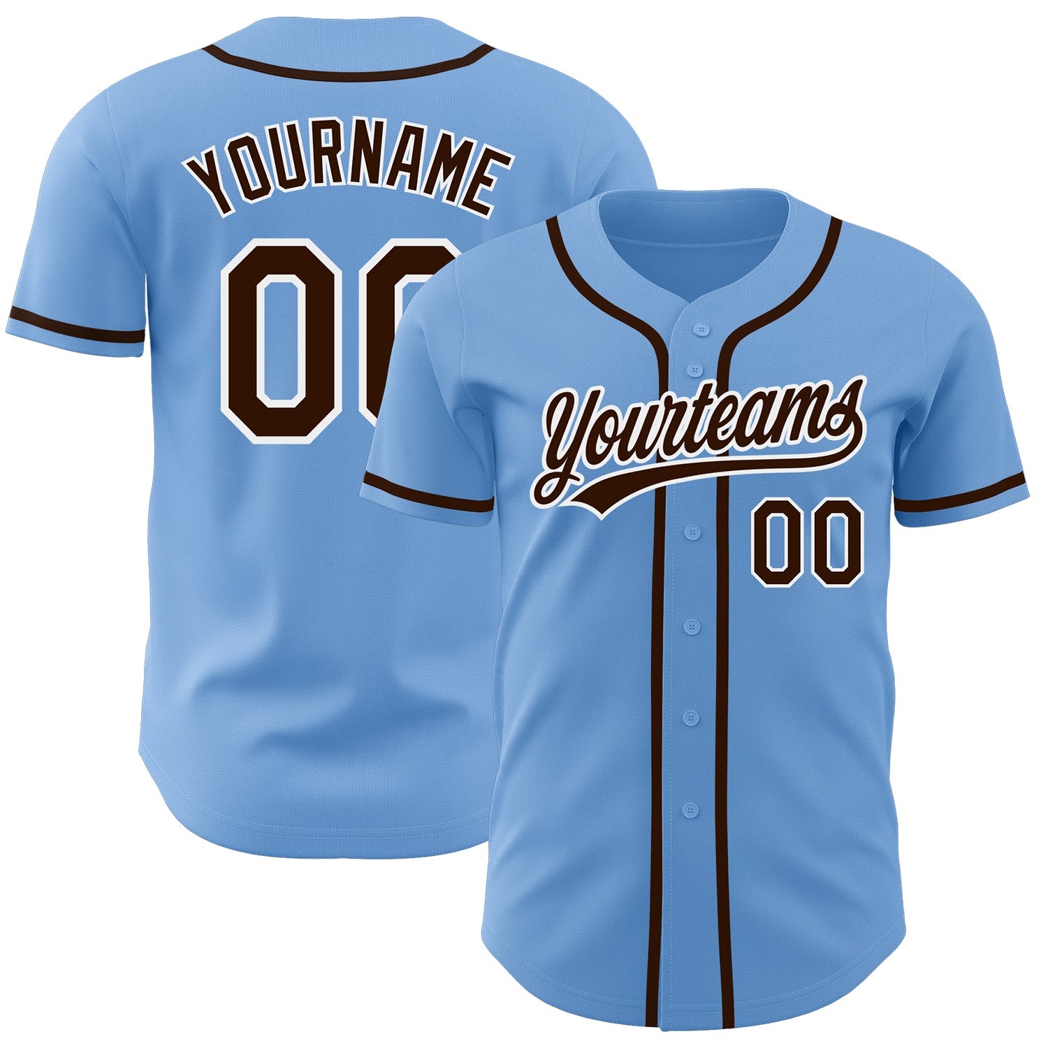 Custom Light Blue Brown-White Authentic Baseball Jersey - Main View