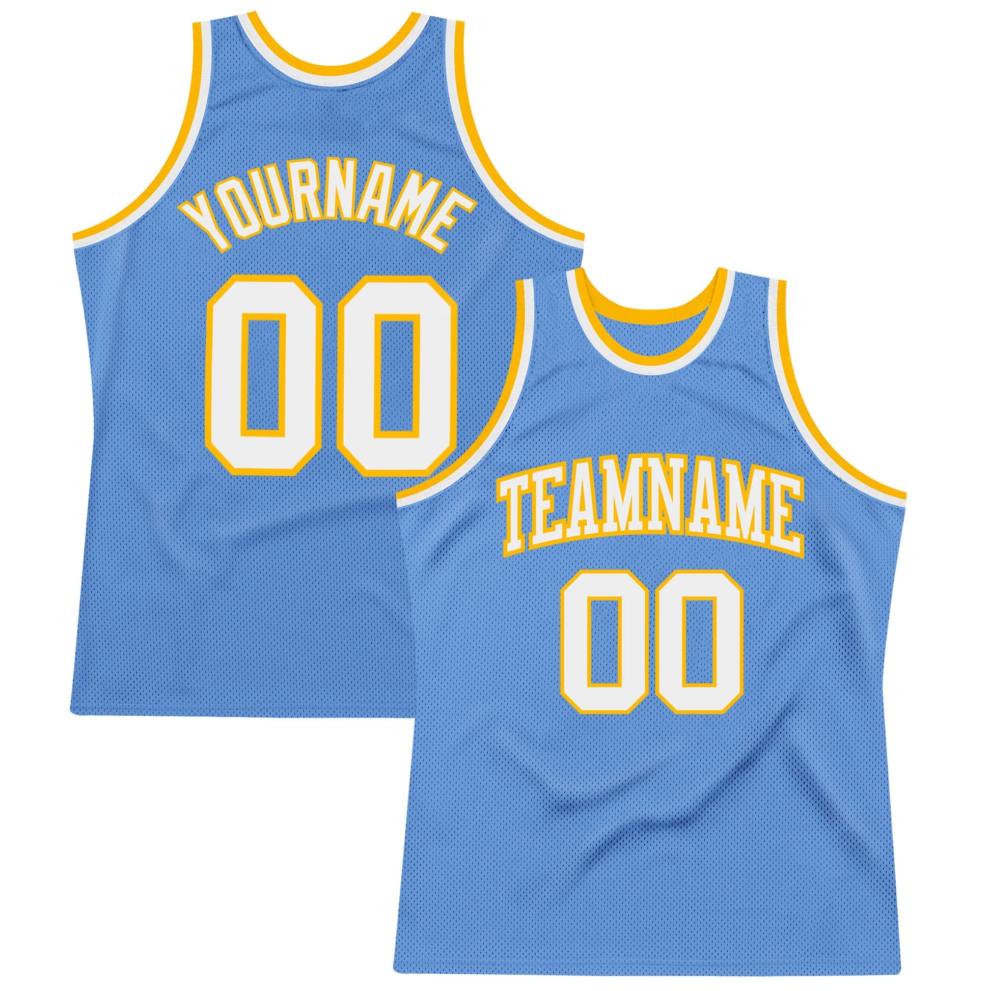 Custom Light Blue White-Gold Authentic Throwback Basketball Jersey - Main View