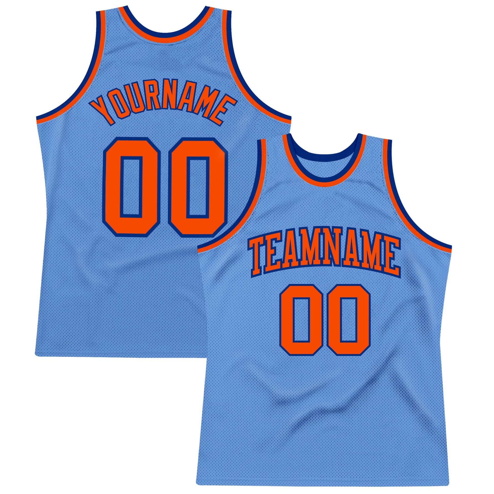 Custom Light Blue Orange-Royal Authentic Throwback Basketball Jersey - Main View
