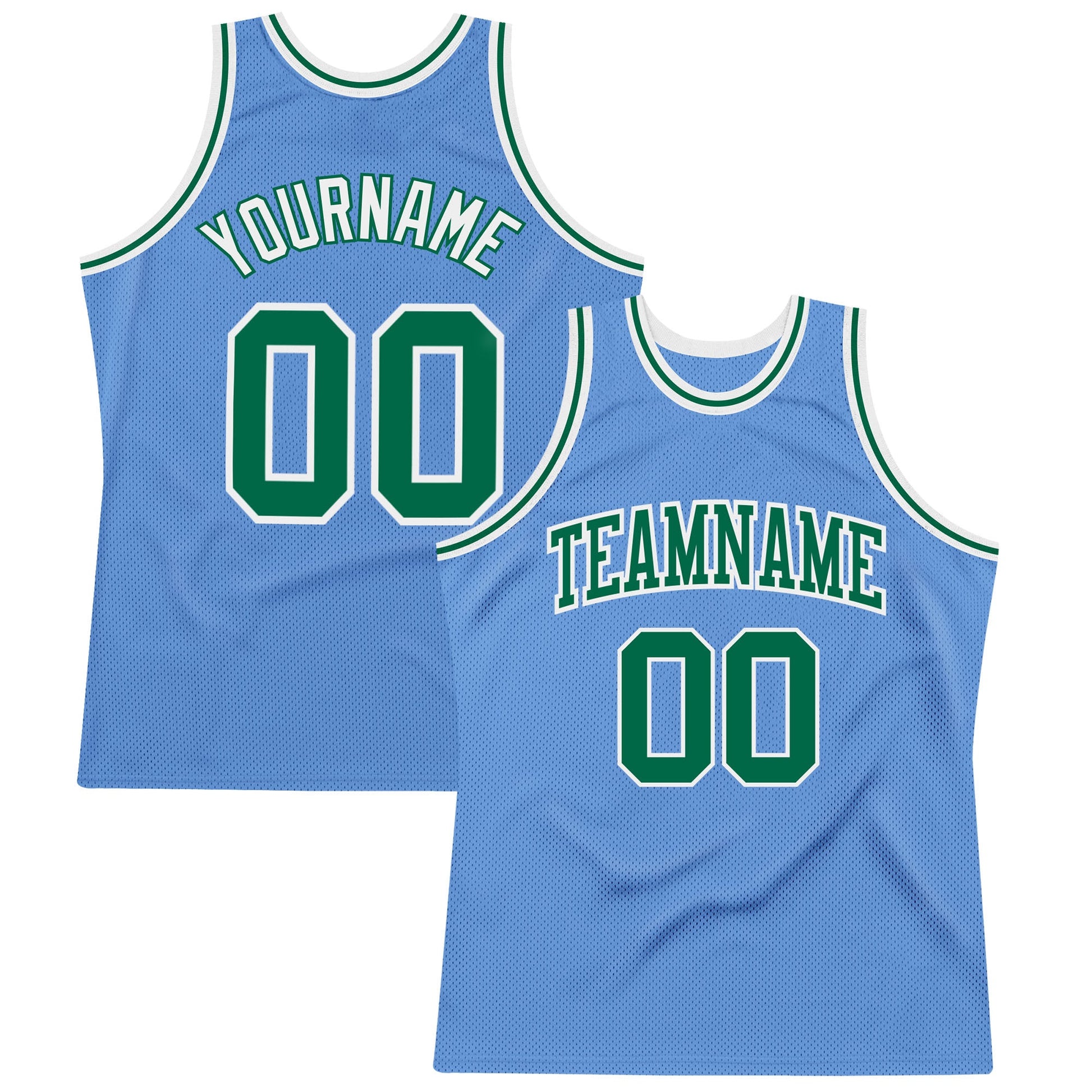 Custom Light Blue Kelly Green-White Authentic Throwback Basketball Jersey - Main View