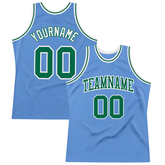 Custom Light Blue Kelly Green-White Authentic Throwback Basketball Jersey - Main View