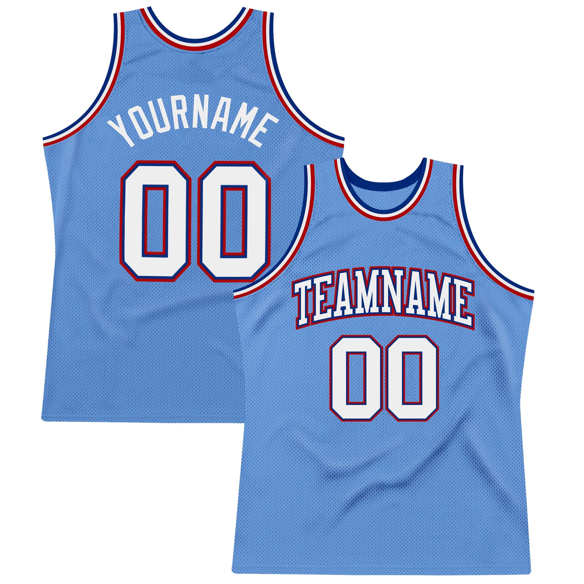 Custom Light Blue White Royal-Red Authentic Throwback Basketball Jersey - Main View