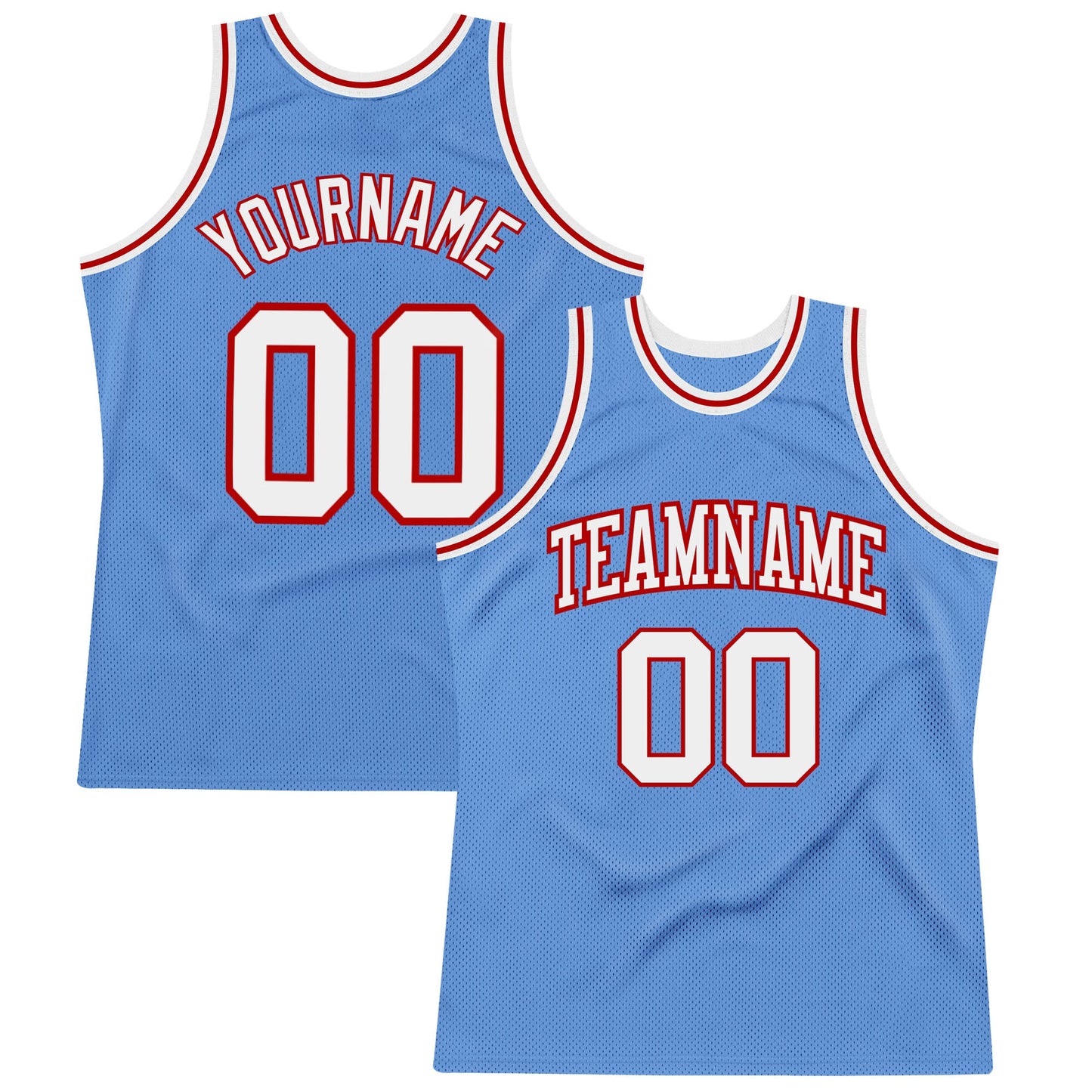 Custom Light Blue White-Red Authentic Throwback Basketball Jersey - Main View