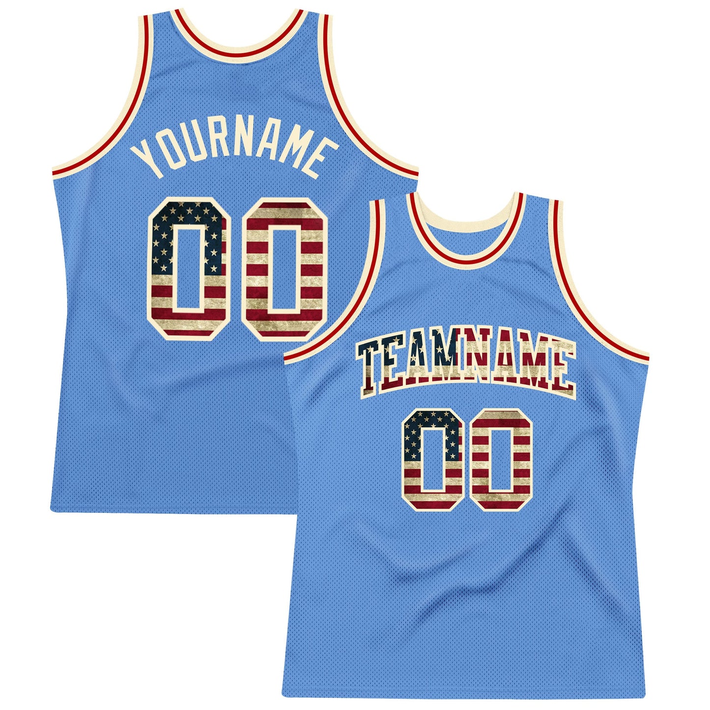 Custom Light Blue Vintage USA Flag-Cream Authentic Throwback Basketball Jersey - Main View