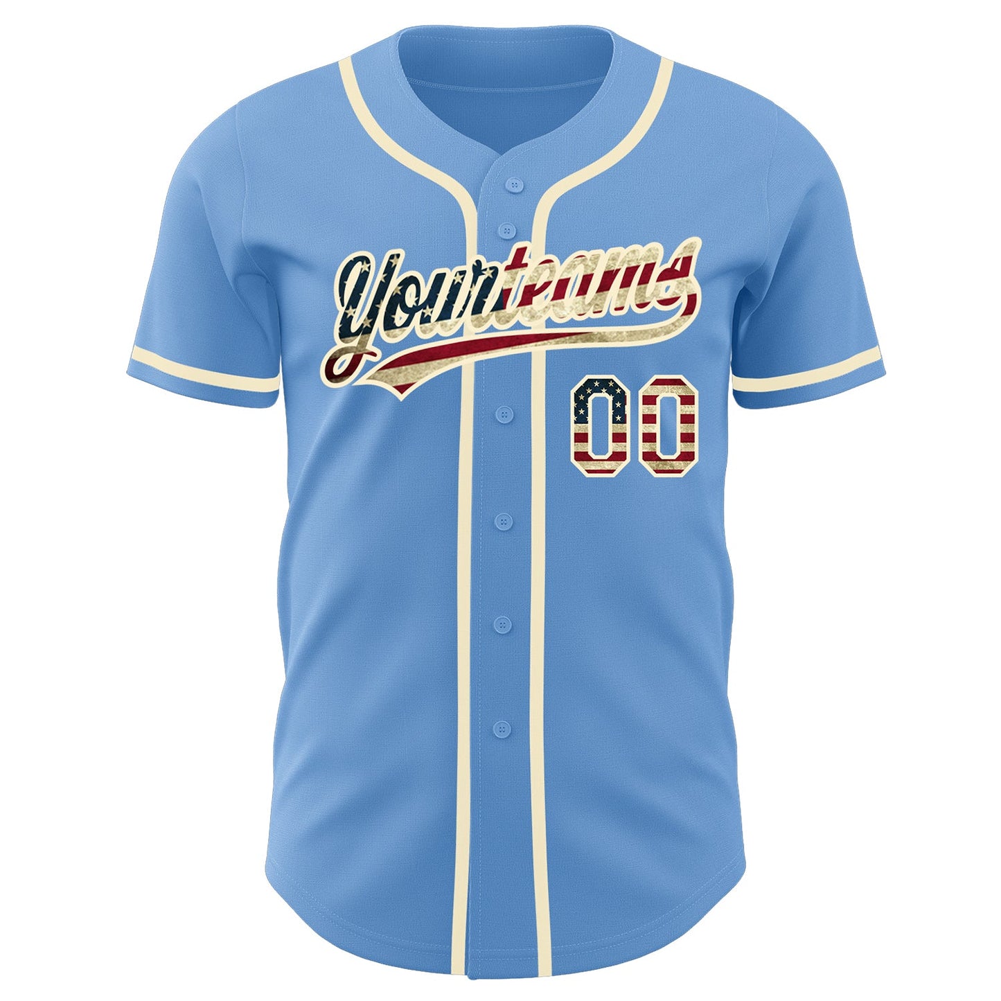 Custom Light Blue Vintage USA Flag-Cream Authentic Baseball Jersey view 2
