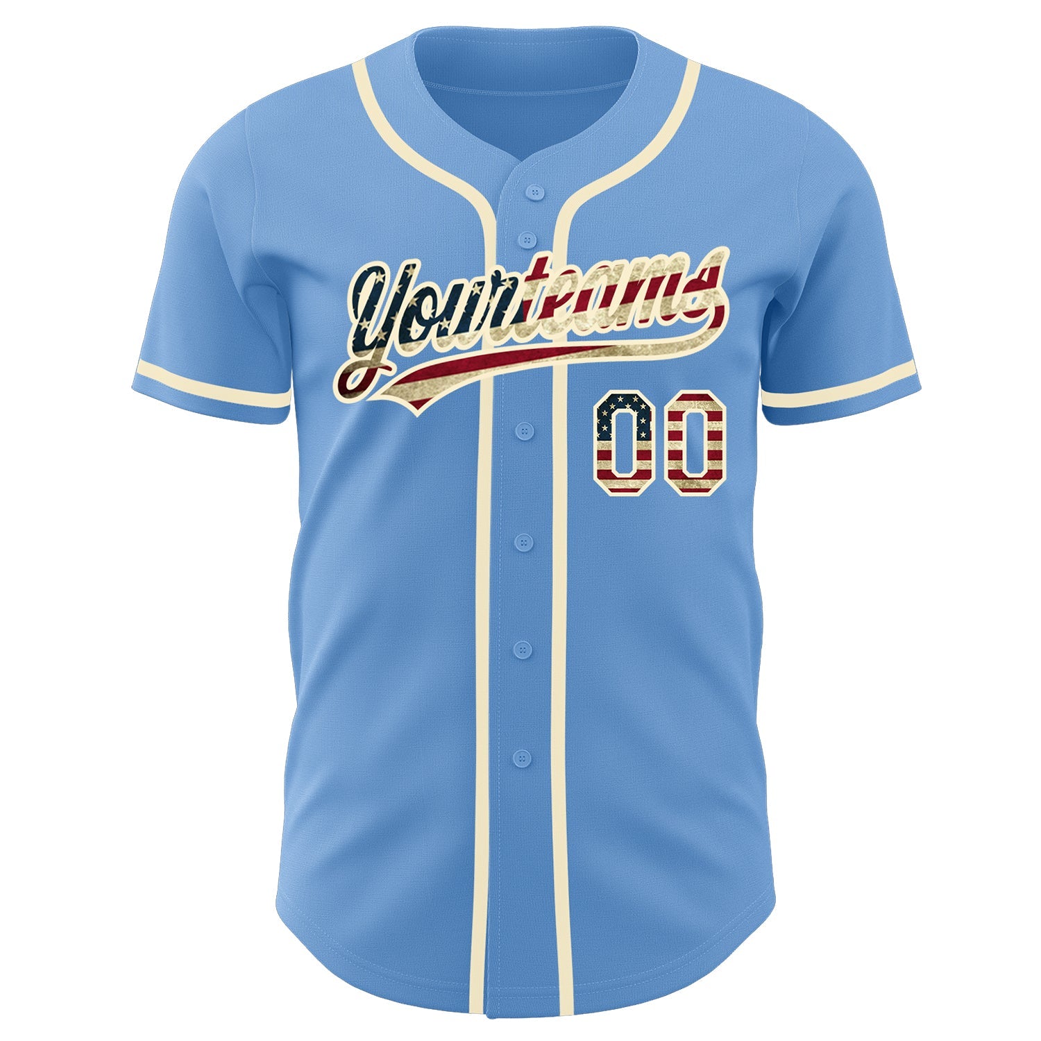 Custom Light Blue Vintage USA Flag-Cream Authentic Baseball Jersey view 2