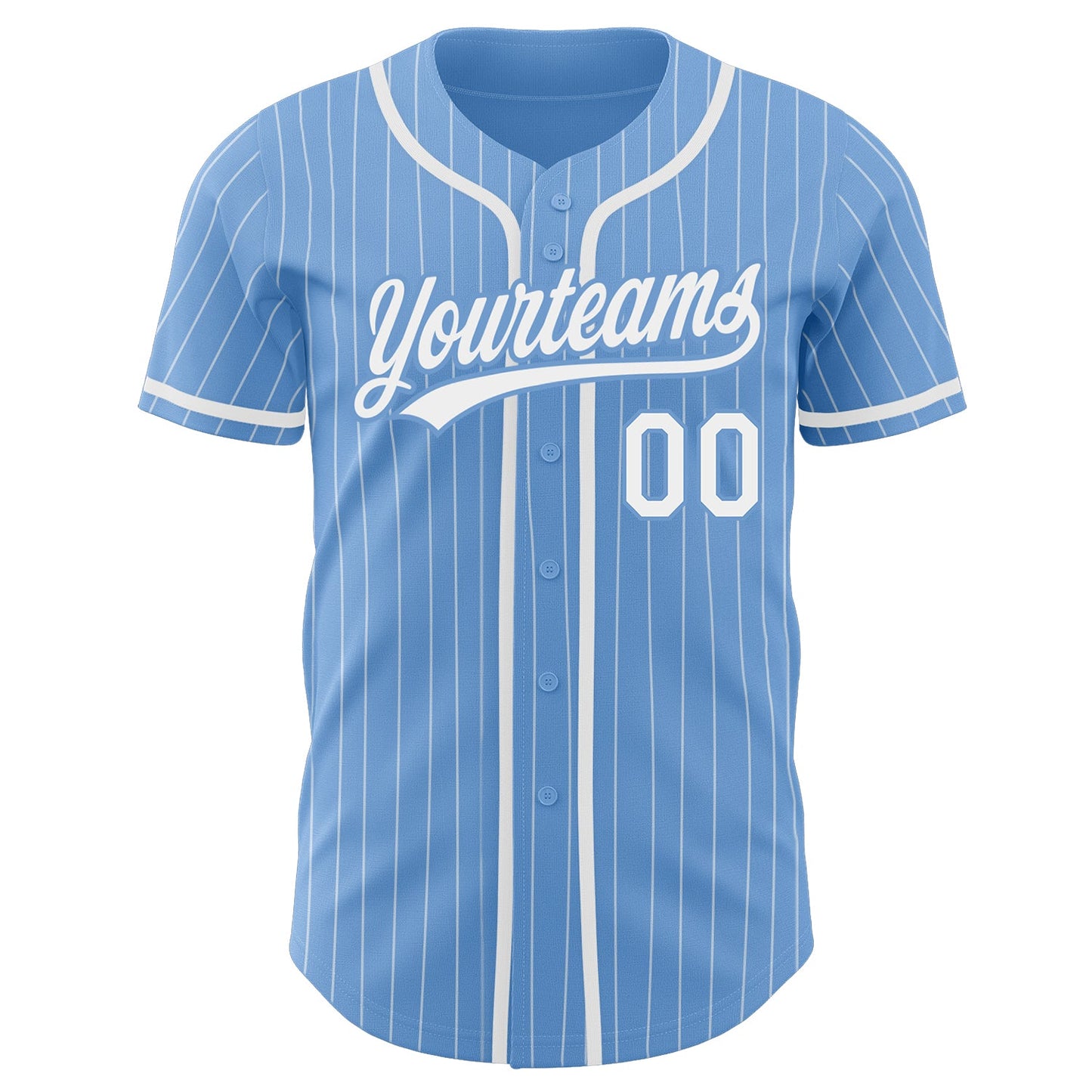 Custom Light Blue White Pinstripe White Authentic Baseball Jersey view 3
