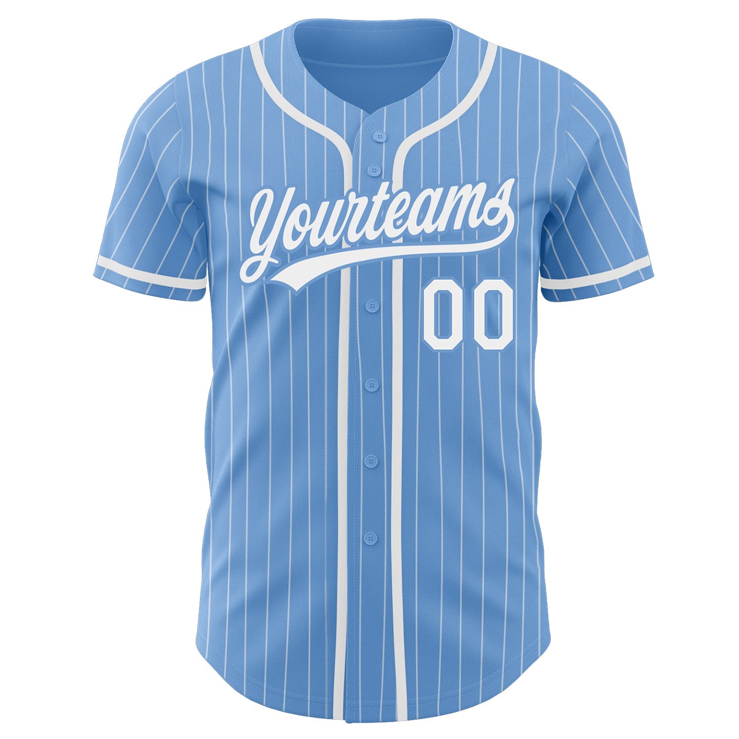 Custom Light Blue White Pinstripe White Authentic Baseball Jersey view 3